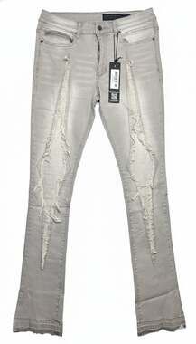 Size 32 Rockstar Original Men's Grey Distressed Star Patch Flare Stacked Jeans